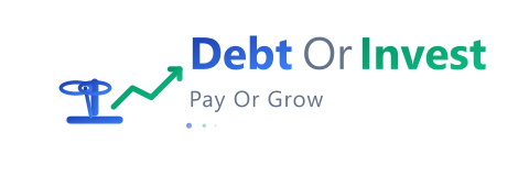 Debt Or Invest logo with upward arrow, tagline Pay Or Grow